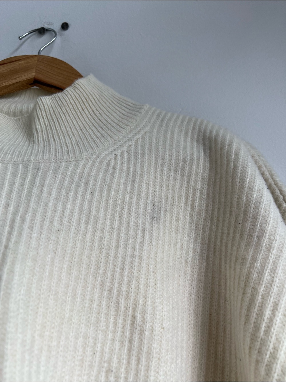 Classic Cream Ribbed Mock Neck Sweater - Picture 3 of 10